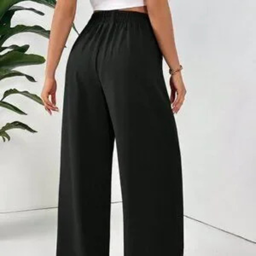 Black Casual Women's Solid Color Daily Basic Pants